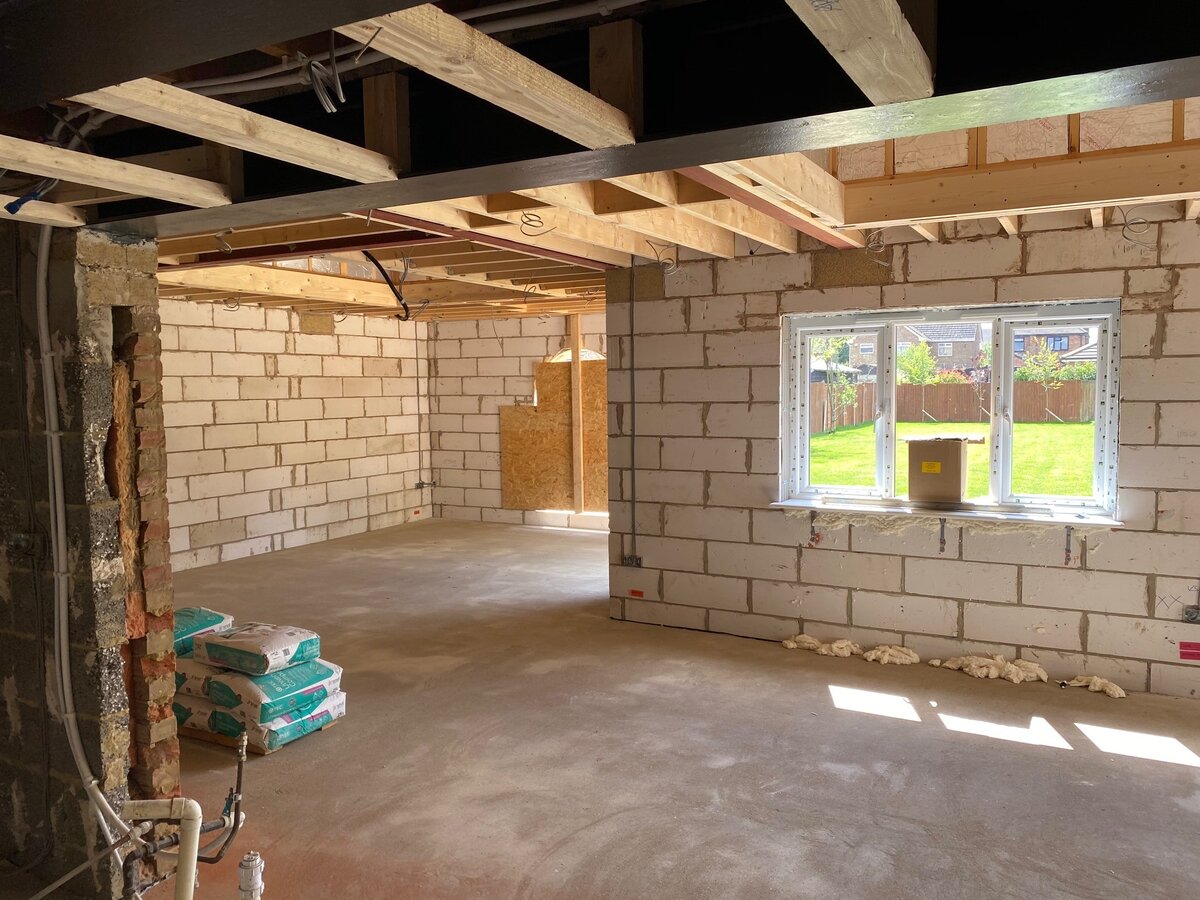 Extension interior structural shell with steelwork